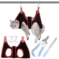 FELIXLEO Katzen-Hängematte Katzenpflege Hängematte Grooming Tasche mit Haken Nagelknipser Set