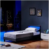 HOME DELUXE Bett ASTRO - 90/140 (inklusive Matratze & Lattenrost), großes gepolstertes Kopfteil, LED Bett, Jugendbett