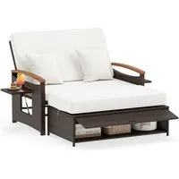 COSTWAY Loungebett, outdoor, Rattan, 2-Personen, Gartenliege mit verstellbarer Rückenlehne