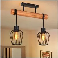 ZMH Deckenleuchte Whonzimmer 2/3/4 Flammig Schwarz-Holz Retro Deckenlampe Schlafzimmer, Einfache Installation, ohne Leuchtmittel, Wohnzimmerlampe mit höhenverstellbaren Strahlern aus Metall