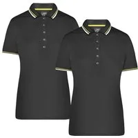James & Nicholson Poloshirt Doppelpack Damen Polo-Shirt coldblack mit UV-Schutz JN965 (Spar-Set, 2er-Pack) Kontraststreifen an Kragen und Ärmel