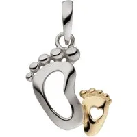 Schmuck Krone Kettenanhänger Anhänger Babyfüße mit Herz, 925 Silber teilvergoldet, Silber 925