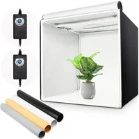 Yorbay Fotostudio-Box Fotostudio Set 60 x 60 x 60cm LED Fotobox Lichtbox Lichtwürfel, Lichtzelt inkl. 4 PVC-Hintergrundfolien(schwarz,rein weiß,grau,orange)