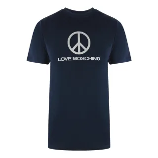Love Moschino Peace Logo Marineblaues T-shirt