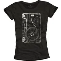 MAKAYA Print-Shirt Damen Top Retro Kassette - Rockiges Festival Musik Outfit (Schwarz, S, M, L, XL) Baumwolle