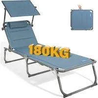 HOMECALL Gartenliege Sonnenliege AluLiege Liegestuhl Strandliege Liegen, klappbar, Textilene Mit Dickem Schwamm, Verstellbare Rückenlehne, Sonnenblende, Kopfpolster, bis 180KG