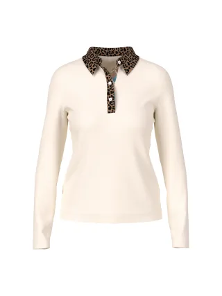 Marc Cain Sports - Unifarbenes Poloshirt mit Leodetails bright ecru - Gr. - 36