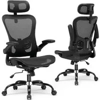 COMHOMA Bürostuhl Ergonomisch, Schreibtischstuhl mit Verstellbarer Kopf-/Armlehnenstütze, Lendenwirbelstütze, Gaming Stuhl Wippfunktion, Chefsessel aus Mesh