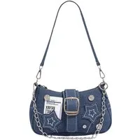 Zaewry Schultertasche Umhängetasche Damen klein Handtasche, Y2K Crossbody Bag Damen, mit Sternenstickerei und Kettenriemen, Vintage für Frauen Dating
