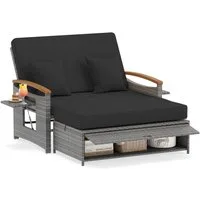 COSTWAY Loungebett outdoor, Rattan, 2-Personen, Gartenliege mit verstellbarer Rückenlehne