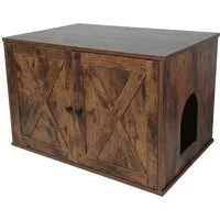 relaxdays Indoorhütte Katzenschrank für Katzenklo, Vintagebraun