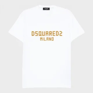 Dsquared2 Milano Logo T-Shirt Druck Weiß Ocker