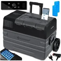 KESSER Kühlbox Kompressor Kühlbox elektrisch Gefrierbox APP-Steuerung USB-Anschluss, 42 l, 12/24 V 230V, +Teleskopstange, 2x Kühlbox Räder Kühlschrank -20 °C
