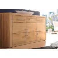 OTTO home Sideboard Logo,130cm breit,42 cm tief, Fronten Massivholz,2 breite Fächer, Holz massiv, Holzwerkstoff, Metall Griffe,3Türen,3Schubladen