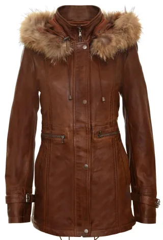 Warme Damen-Parkajacke aus Leder mit Kapuze – Northwich