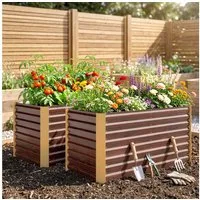 Outsunny Hochbeet 2er-Set, witterungsbeständig, aus Verzinkter Stahl (Pflanzkasten, 1 St., Gemüsebeet), für Terrasse & Garten, 120 x 60 x 60 cm