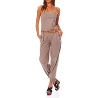 malito more than fashion Jumpsuit malito Damen Einteiler in Uni Farben, Overall mit Gürtel, langer figurbetonter trägerloser Overall Einteiler