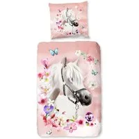 soma Bettwäsche kinderbettwäsche 135x200 mädchen bettwäsche 135x200 kinder sale Pferd, Renforcé, 2 teilig, Reißverschluss Wende Kind Mädchen Einhorn Rosa pink Unicorn Pferd