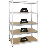 PROREGAL® Schwerlastregal Lagerregal Kellerregal RAGNAR 180x120x60cm Fachlast 175kg Verzinkt, Stabiles Lastenregal mit 5 MDF- oder Stahlplatten-Ebenen