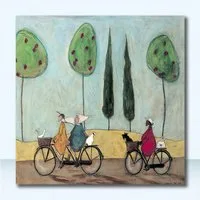 TPFLiving Kunstdruck (OHNE RAHMEN) Poster - Leinwand - Wandbild, Nordische Retro-Landschaft Leuchtturm Wandkunst Hund Haustier Leinwand (Leinwandbild XXL), Farben: Gelb, Blau, Grün, Weiß, Schwarz, Braun -Größe: 40x40cm