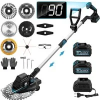 XERSEK Akku-Rasentrimmer 1200W Freischneider mit Teleskop-Stiel Räder, Grastrimmer Motorsense, 25 cm Arbeitsbreite Messer, (19tlg-inkl.2*4.0AH-Akkus, Bürstenloser Motor, 16800U/min, L100-140cm), 2*4.0AH-Akkus Bürstenloser Motor 16800U/min Rasenmäher 