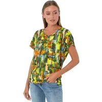 Estefania for woman Kurzarmshirt 194-1230, mit abstrakten Druck Drop-Shoulder, leicht abgerundeter Saum