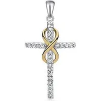 Goldene Hufeisen Kreuzanhänger Kreuz Unendlichkeit Anhänger 925 Sterling Silber mit Zirkonia Kristall (1 Stück, inkl. Etui), Rhodiniert, Pavefassung