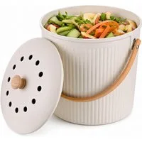 relaxdays Biomülleimer Runder Komposteimer Küche 5,6 Liter, weiß