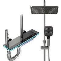 LuxaSteel Duscharmatur Duschsystem Regendusche LED inklusive Mischbatterie (Komplettset) smarte Regendusche mit Wasserfall, LED-Beleuchtung & LED-Display