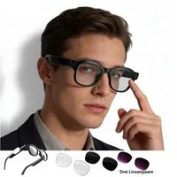 BBG LED-Brille Smart Glasses mit 8MP Kamera, Bluetooth 5.4, AI-Sprachassistent Open-Ear Audio, Wechselgläser, kabelloses Laden, für Android & iOS
