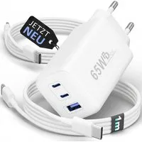 GreenHec 65w USB-C Ladegerät 3-Port Mehrfach Schnellladegerät GAN Netzteil Schnelllade-Gerät (50 mA, Spar-Set, Universelle Kompatibilität, + Ladekabel Fast Charger Adapter Macbook Ladestation Type C + USB-AA)