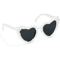 partydeco Kostüm, Sonnenbrille Herz mit Perlen 13x13x5cm Kunststoff Weiß