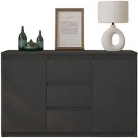Furnica Kommode Sideboard 3 Schubladen und 2 Türen - Anthrazit Grau H75cm B120cm T35cm