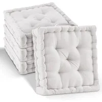 Beautissu Stuhlkissen 4er Set Bodenkissen Sitzkissen Mila, 40x40cm, Natur, Matratzenkissen 10cm, 100% Baumwolle Stuhlkissen Indoor & Outdoor