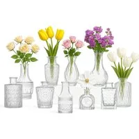 Youyijia Tischvase Glasvase 6er-Set (13 cm) – Kleine Vintage Vasen mit Diamantschliff