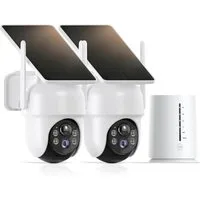 TWUFY IP-Überwachungskamera 4MP Überwachungskamera Aussen Akku Solar Außenüberwachungskamera (Aussen, Außenbereich, 360° PTZ Kamera Überwachung Aussen Akku,2 Cam-Kit, 1-tlg., mit PIR Bewegungsmelder, Farbnachtsicht, 2-Wege-Audio, integriertes Solarpa