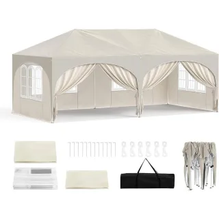 Woltu Pavillon,, Beige, Metall, 300x250x600 cm, Sonnen- & Sichtschutz, Pavillons & Pergolas, Pavillons