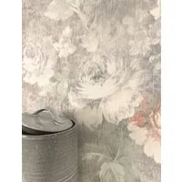 Newroom Vliestapete Sophia Tapete Vintage Rosen,Pfingstrosen,Blätter, Grau Tapete Floral Rosen - Vintage Blumentapete Rose Salbei Romantisch 3D Optik Pfingstrosen Blätter für Schlafzimmer Wohnzimmer Küche, Blumentapete