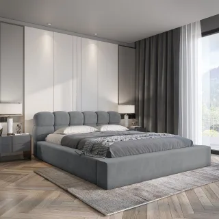 Polsterbett Doppelbett GROVE 160x200cm in Stoff Ditra Grau