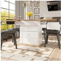Flieks Esstisch ausziehbarer Tisch mit 2 Schubladen und 1 Türen (Tischplatte mit Holzmaserung, Länge110-140/T80/H75 cm, 1-St., 1 Tisch), erweiterbarer Küchentisch rechteckig Teleskoptisch mit Stauraum weiß