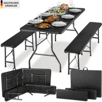 tectake Bierzeltgarnitur Camping-Klapptisch, inklusive Tragegriffen, lässt sich klappen, (Outdoor-Tisch Vani, 3-tlg., in schwarz-Rattanoptik), Kunststoff, hohe Belastbarkeit, bodenschonende Kunststoffkappen