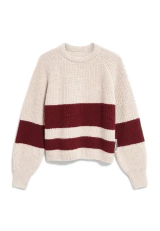 Armedangels - Gestreifter Strickpullover beige/rot - Gr. - M