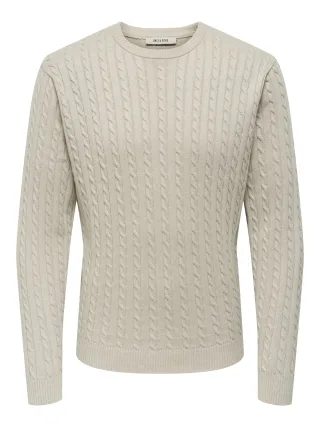 ONLY&SONS - ONSLOUI REG 12 CABEL CREW KNIT NOOS Oatmeal - Gr. - XXL