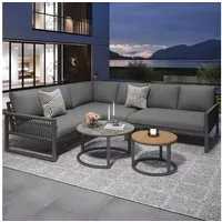 Merax Gartenlounge-Set aus Seil, (mit Kissen & verstellbaren Füßen, 5-tlg., Gartengarnitur Balkonmöbel Terrassenmöbel), 6-Sitzer Sitzgruppe Gartenmöbel-Set mit 3 2-Sitzer-Sofa & 2 Couchtisch