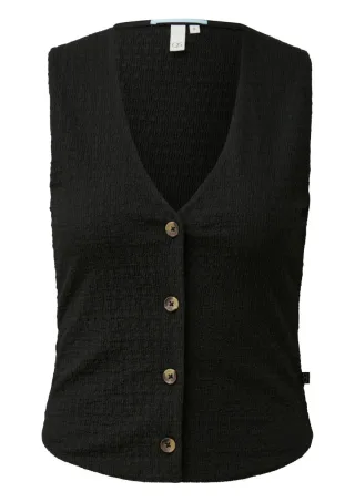 Q/S designed by - Ärmelloses Top in Waffelstruktur mit V-Ausschnitt schwarz - Gr. - XS
