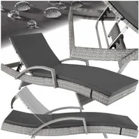 tectake Gartenliege Rattan Sonnenliege, bodenschonend, 190 x 71 x 34 – 74,5 cm, Balkonliege Océane, 1 St., für Außen in Hellgrau, wetterfest und UV-beständig, verstellbar, abnehmbare Polsterauflage