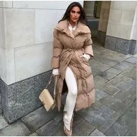 Copperose Winterjacke Oversize Winterparka Steppmantel Parka mit Gürtel Taillengürtel mit Knopfleiste knöchellanger Mantel mit großem Kragen