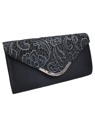 Steuer Modeschmuck Abendtasche Seidenoptik in blau und Spitzenbesatz