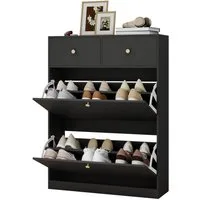 Puluomis Schuhschrank Schuhkipper mit 2 Schublade, 2 Klappen Schuhregal 24x80x106 cm (mit Kippschutz, weiß)