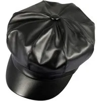 LuxusKollektion Baskenmütze Damen PU Leder Barett Hut 8 Panels Newsboy Schirmmütze Schwarz